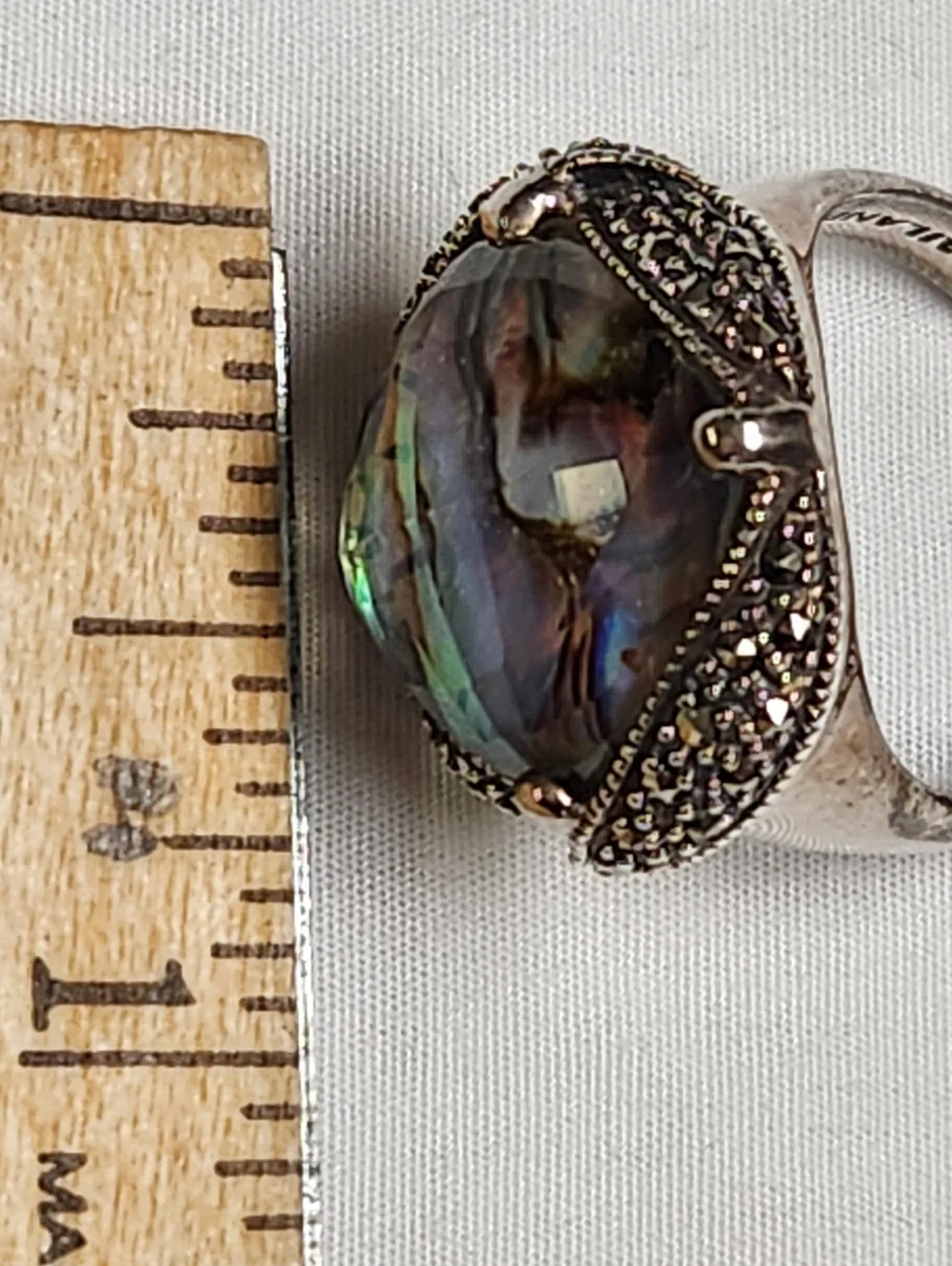 MARC JACOBS Sterling Silver Abalone Shell Ring With Marcaste Accents Size 8 - Picture 5 of 17